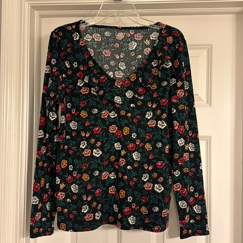 Black long sleeve ruffle v neck top